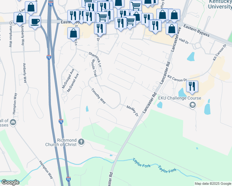 map of restaurants, bars, coffee shops, grocery stores, and more near 421 Sara Leigh Drive in Richmond
