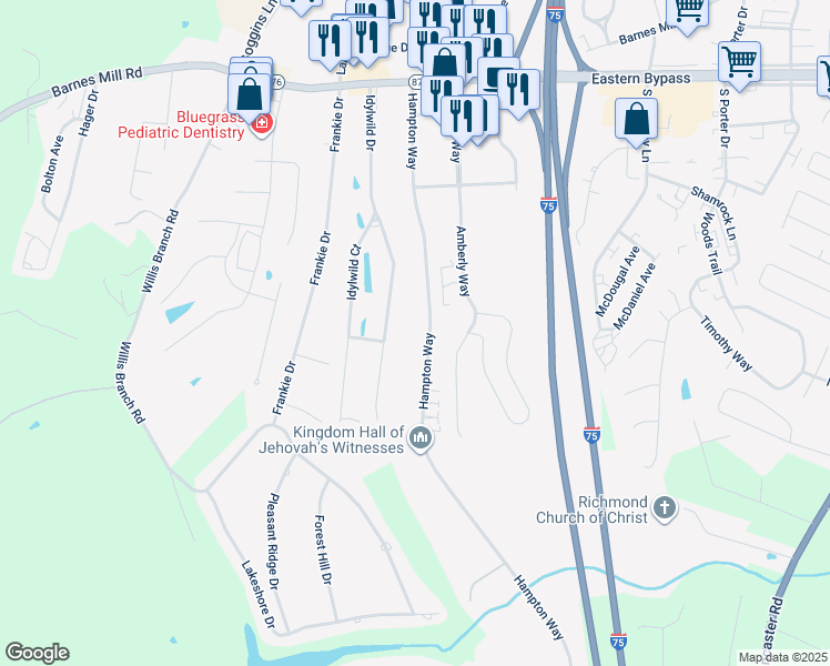 map of restaurants, bars, coffee shops, grocery stores, and more near 605 Hampton Way in Richmond