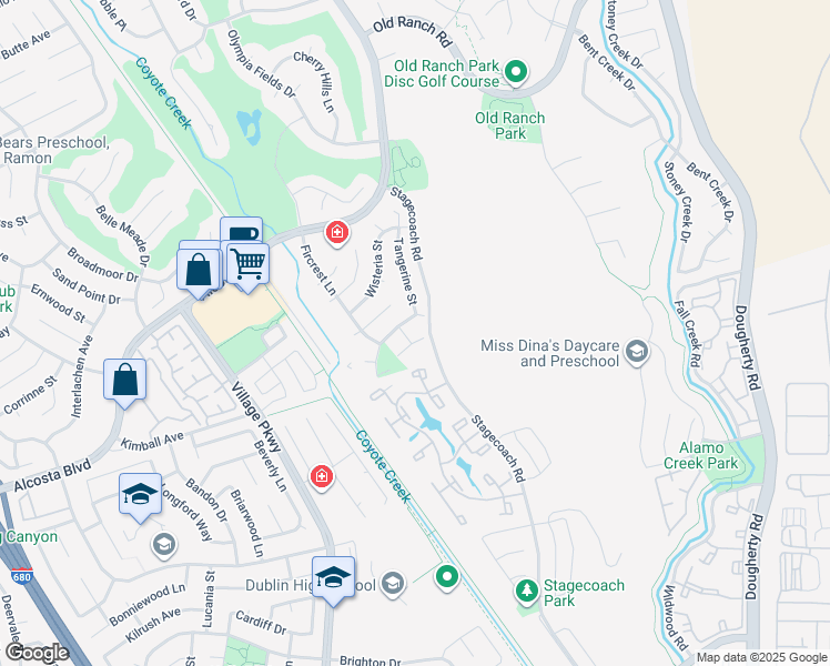 map of restaurants, bars, coffee shops, grocery stores, and more near 9104 Craydon Circle in San Ramon
