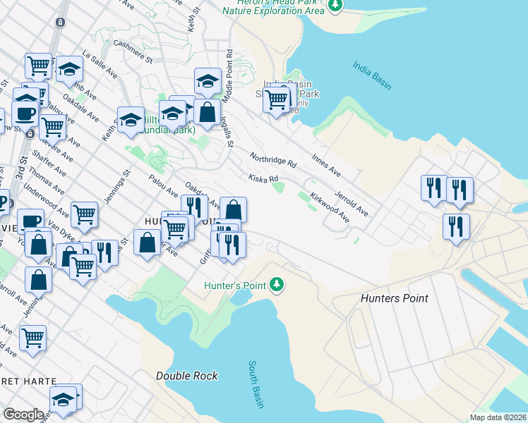 map of restaurants, bars, coffee shops, grocery stores, and more near Navy Road in San Francisco