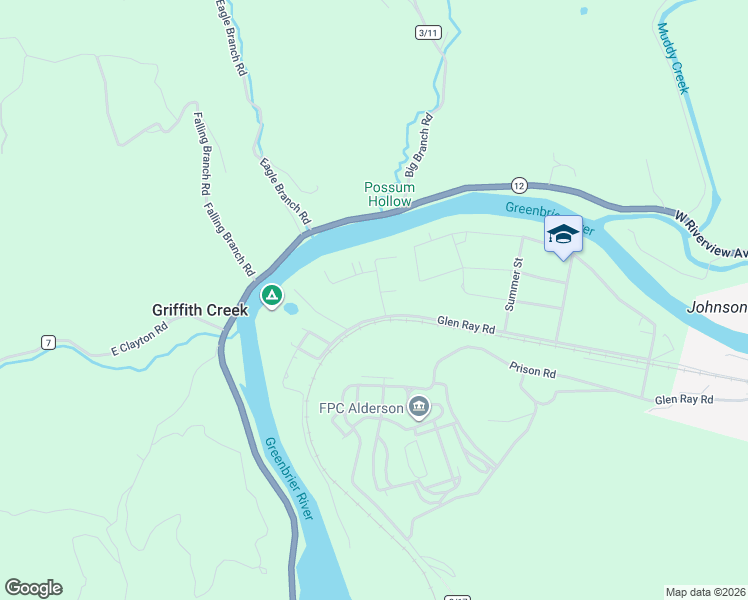 map of restaurants, bars, coffee shops, grocery stores, and more near Glen Ray in Alderson