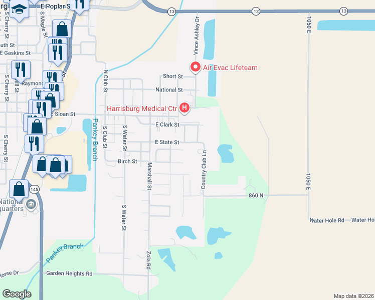 map of restaurants, bars, coffee shops, grocery stores, and more near 13 Peachtree Place in Harrisburg