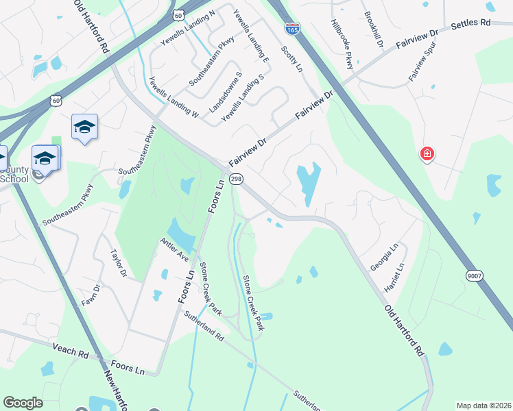 map of restaurants, bars, coffee shops, grocery stores, and more near 36 Stone Creek Park in Owensboro