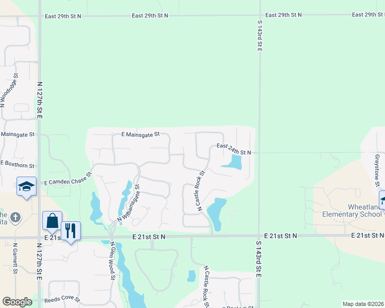 map of restaurants, bars, coffee shops, grocery stores, and more near 13910 East Ayesbury Street in Wichita