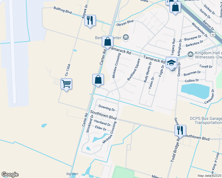 map of restaurants, bars, coffee shops, grocery stores, and more near 4233 Buckland Square in Owensboro