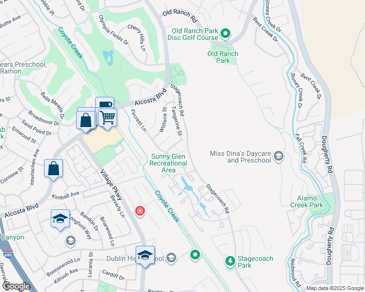 map of restaurants, bars, coffee shops, grocery stores, and more near 9108 Craydon Circle in San Ramon