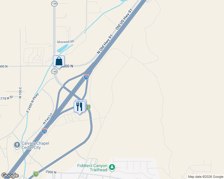 map of restaurants, bars, coffee shops, grocery stores, and more near Canyon Ranch Drive in Cedar City