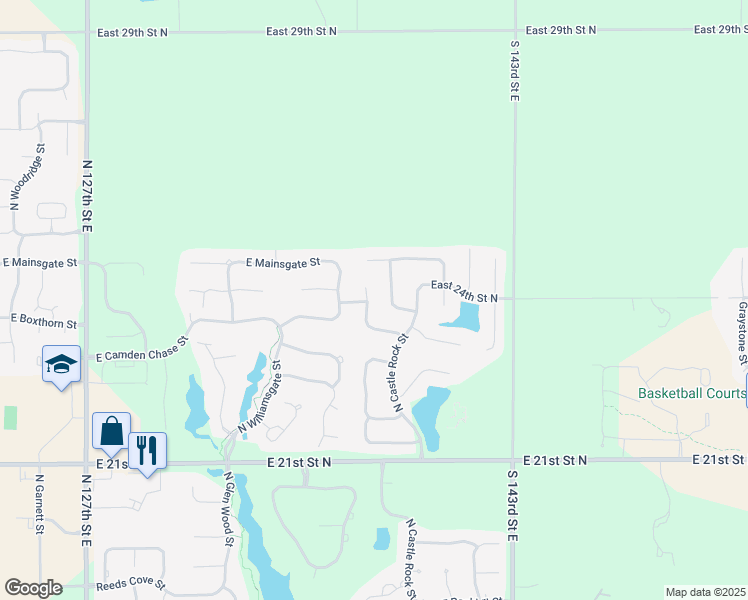 map of restaurants, bars, coffee shops, grocery stores, and more near 13902 East Ayesbury Street in Wichita
