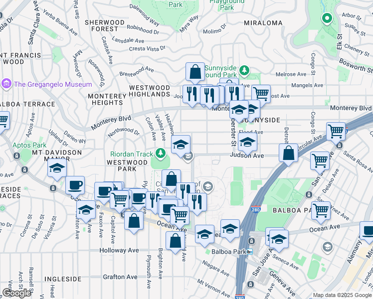 map of restaurants, bars, coffee shops, grocery stores, and more near in San Francisco