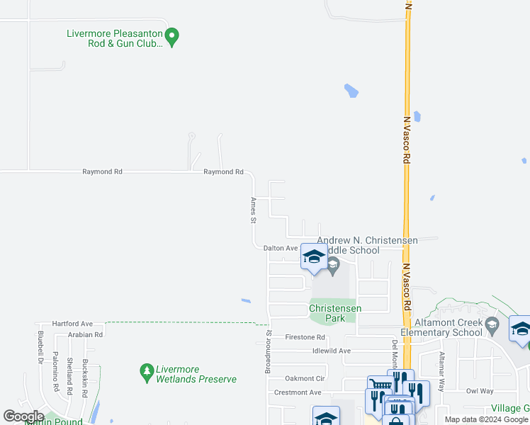 map of restaurants, bars, coffee shops, grocery stores, and more near 2924 Gelding Lane in Livermore
