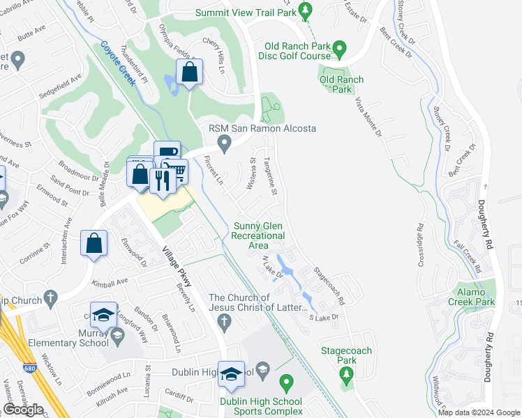map of restaurants, bars, coffee shops, grocery stores, and more near 9000 Craydon Circle in San Ramon
