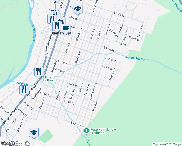 map of restaurants, bars, coffee shops, grocery stores, and more near 1835 Cedar Avenue in Buena Vista