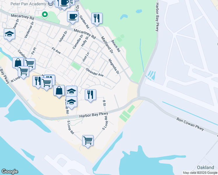 map of restaurants, bars, coffee shops, grocery stores, and more near 154 Payot Court in Alameda