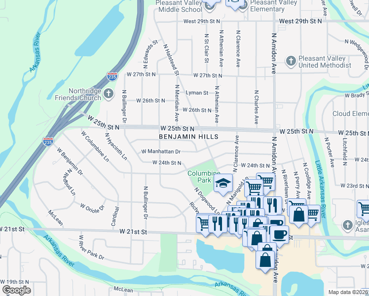 map of restaurants, bars, coffee shops, grocery stores, and more near in Wichita