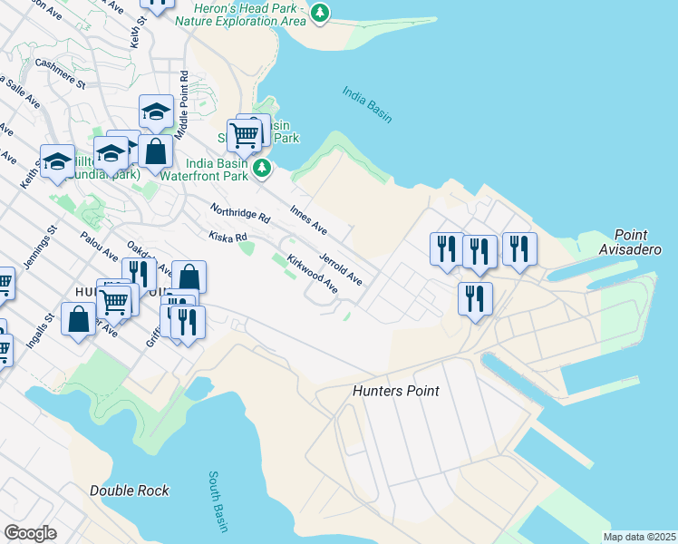 map of restaurants, bars, coffee shops, grocery stores, and more near 161 Cleo Rand Lane in San Francisco