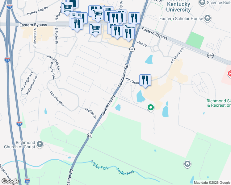map of restaurants, bars, coffee shops, grocery stores, and more near 1232 Lancaster Road in Richmond