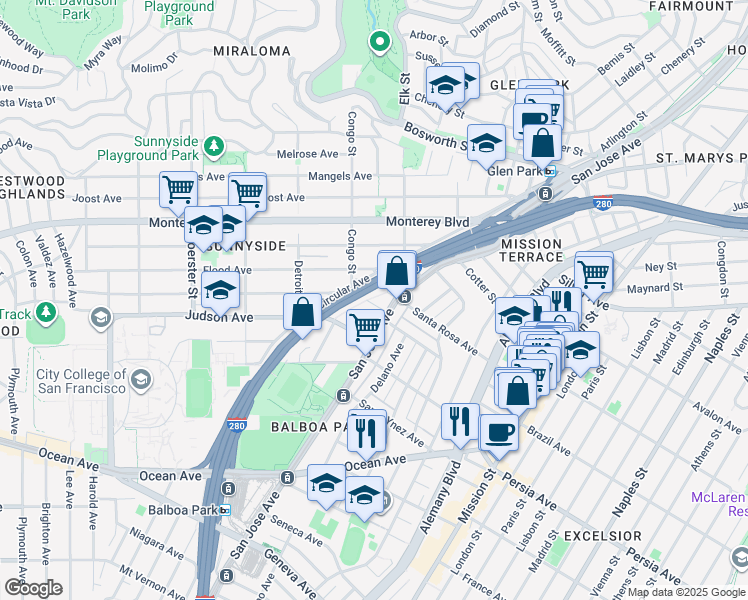 map of restaurants, bars, coffee shops, grocery stores, and more near in San Francisco