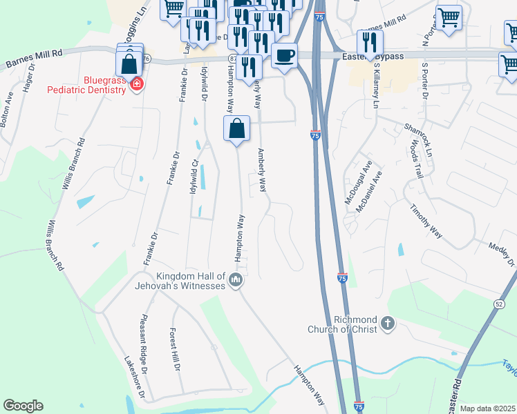 map of restaurants, bars, coffee shops, grocery stores, and more near 1058 Amberly Way in Richmond