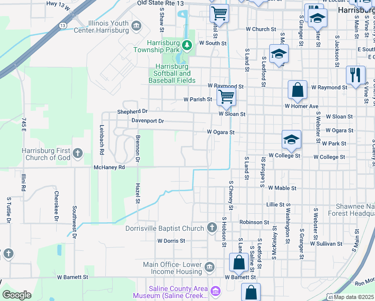 map of restaurants, bars, coffee shops, grocery stores, and more near 1105 West College Street in Harrisburg