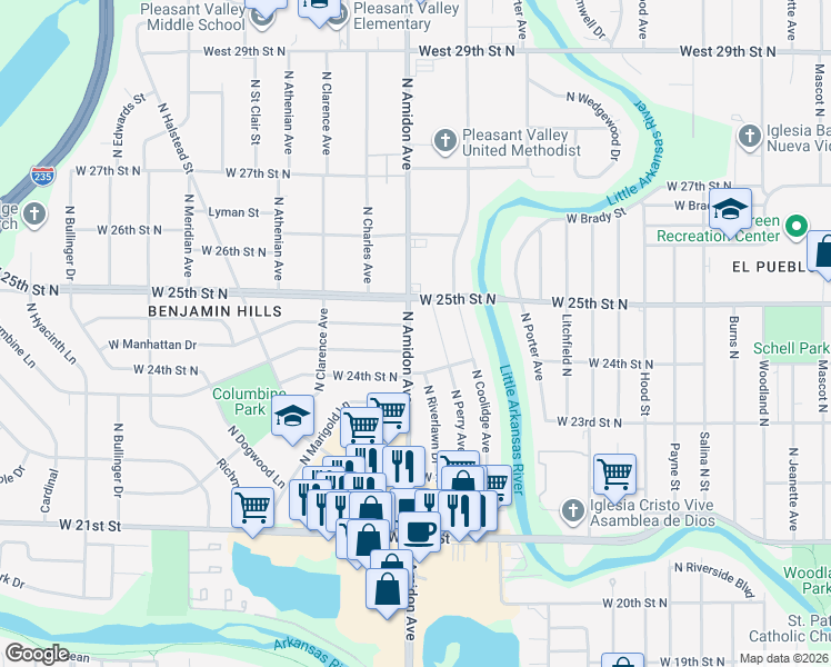 map of restaurants, bars, coffee shops, grocery stores, and more near in Wichita