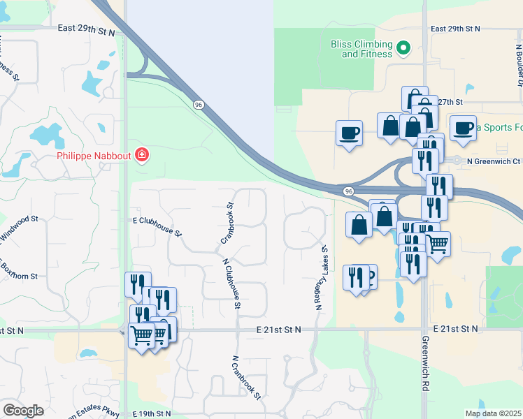 map of restaurants, bars, coffee shops, grocery stores, and more near 2511 North Lindberg Street in Wichita