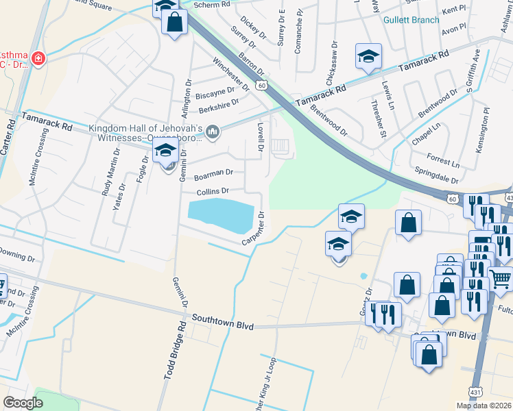 map of restaurants, bars, coffee shops, grocery stores, and more near 4001 Carpenter Dr in Owensboro