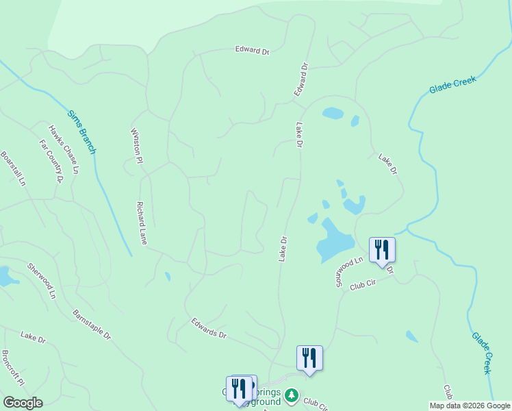 map of restaurants, bars, coffee shops, grocery stores, and more near 106 Teaberry Court in Daniels