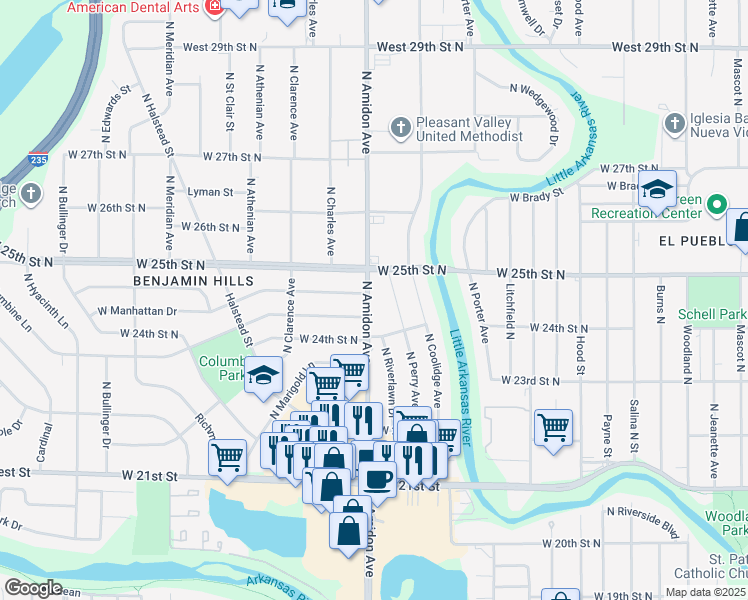 map of restaurants, bars, coffee shops, grocery stores, and more near in Wichita
