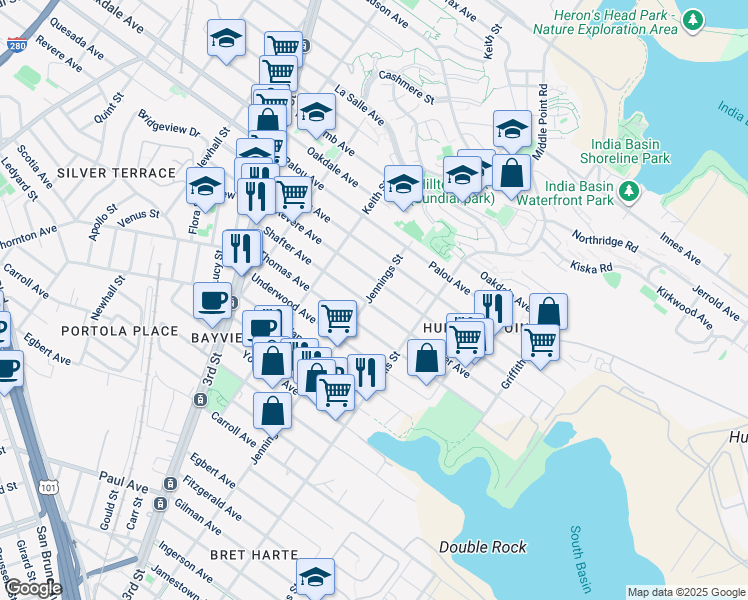 map of restaurants, bars, coffee shops, grocery stores, and more near in San Francisco