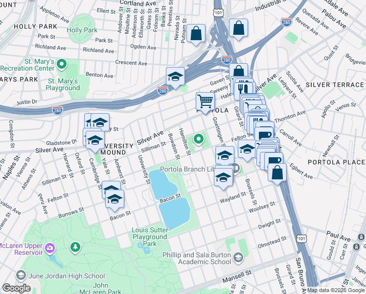 map of restaurants, bars, coffee shops, grocery stores, and more near 528 Silliman Street in San Francisco