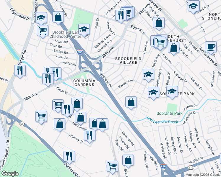 map of restaurants, bars, coffee shops, grocery stores, and more near 101 Isleton Avenue in Oakland