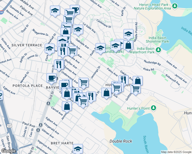 map of restaurants, bars, coffee shops, grocery stores, and more near in San Francisco