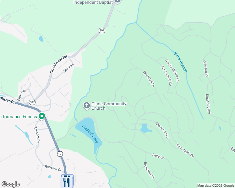map of restaurants, bars, coffee shops, grocery stores, and more near 165 Fox Pen Way in Daniels