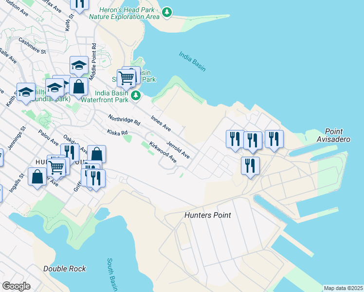 map of restaurants, bars, coffee shops, grocery stores, and more near 161 Cleo Rand Lane in San Francisco
