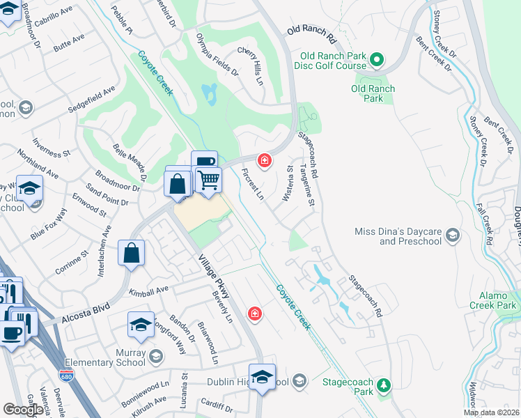 map of restaurants, bars, coffee shops, grocery stores, and more near 9 Dogwood Court in San Ramon