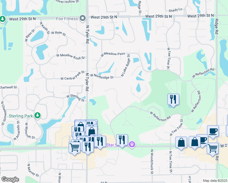 map of restaurants, bars, coffee shops, grocery stores, and more near 2510 N High Point Cir in Wichita