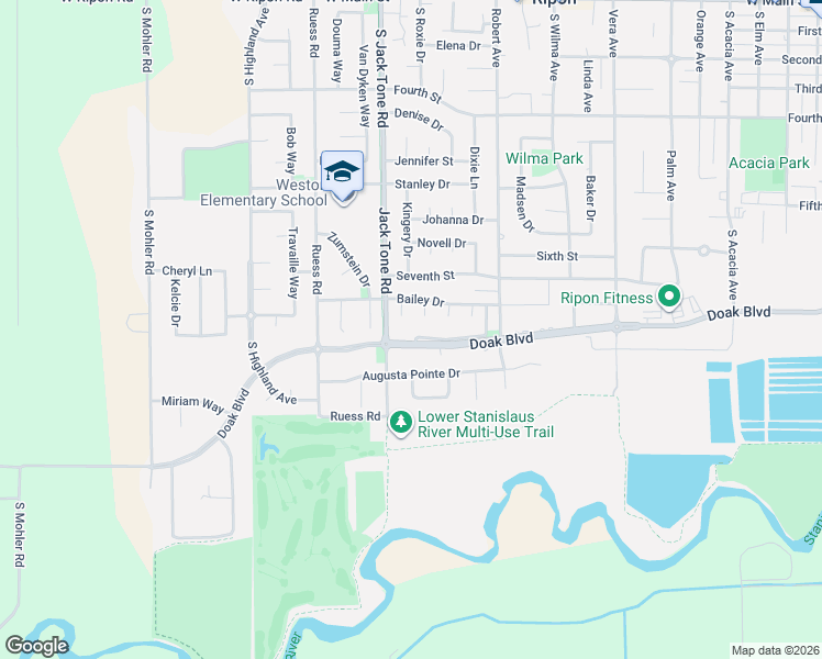 map of restaurants, bars, coffee shops, grocery stores, and more near 1195 Curtis Court in Ripon