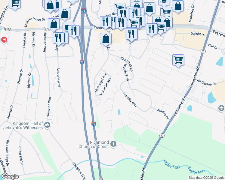 map of restaurants, bars, coffee shops, grocery stores, and more near 304 Katherine Court in Richmond