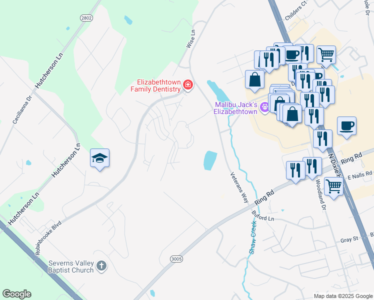 map of restaurants, bars, coffee shops, grocery stores, and more near 120 Signature Avenue in Elizabethtown
