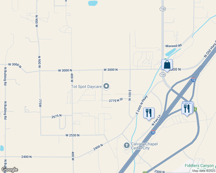 map of restaurants, bars, coffee shops, grocery stores, and more near 112 West 2875 North Circle in Cedar City