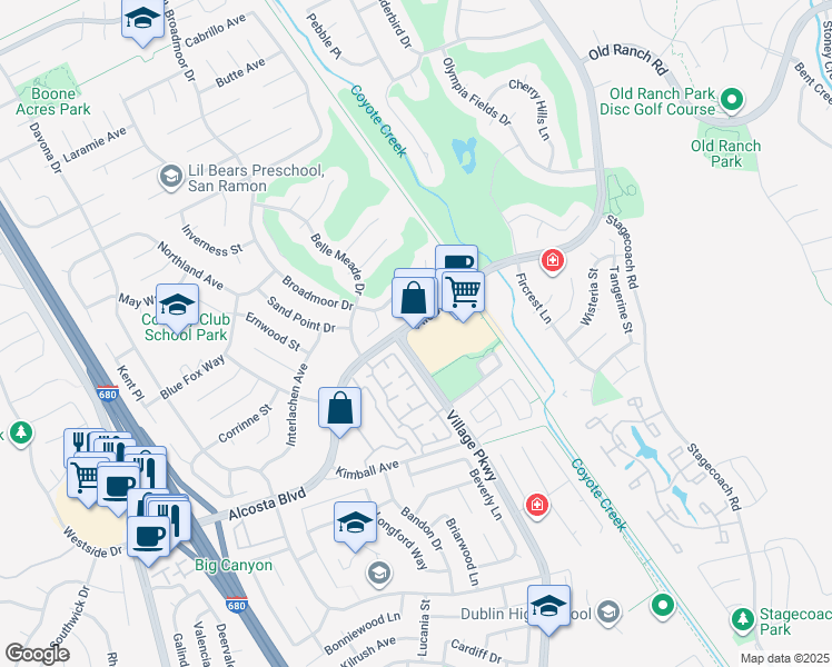 map of restaurants, bars, coffee shops, grocery stores, and more near 9150 Alcosta Boulevard in San Ramon