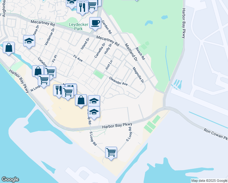 map of restaurants, bars, coffee shops, grocery stores, and more near 3530 Depassier Way in Alameda