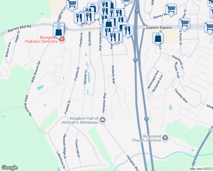 map of restaurants, bars, coffee shops, grocery stores, and more near 577 Hampton Way in Richmond