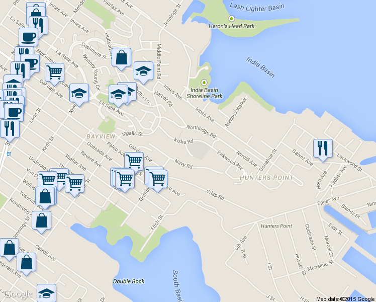 map of restaurants, bars, coffee shops, grocery stores, and more near 10/22 Reardon Road in San Francisco