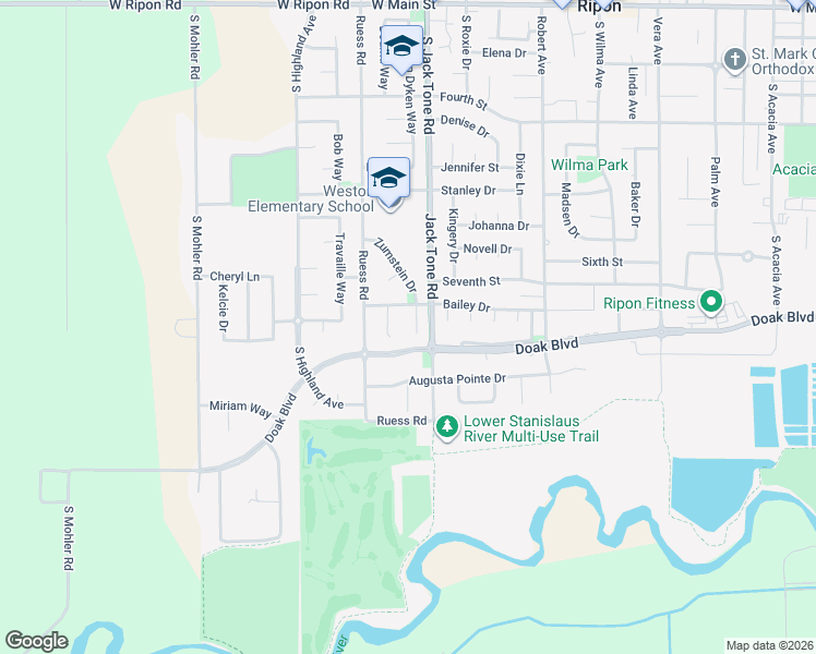 map of restaurants, bars, coffee shops, grocery stores, and more near 1169 Zumstein Court in Ripon
