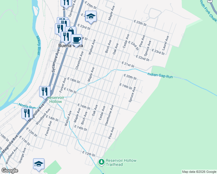 map of restaurants, bars, coffee shops, grocery stores, and more near 1835 Cedar Avenue in Buena Vista