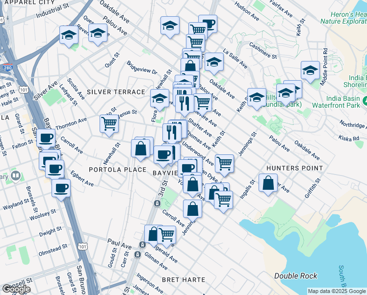 map of restaurants, bars, coffee shops, grocery stores, and more near in San Francisco