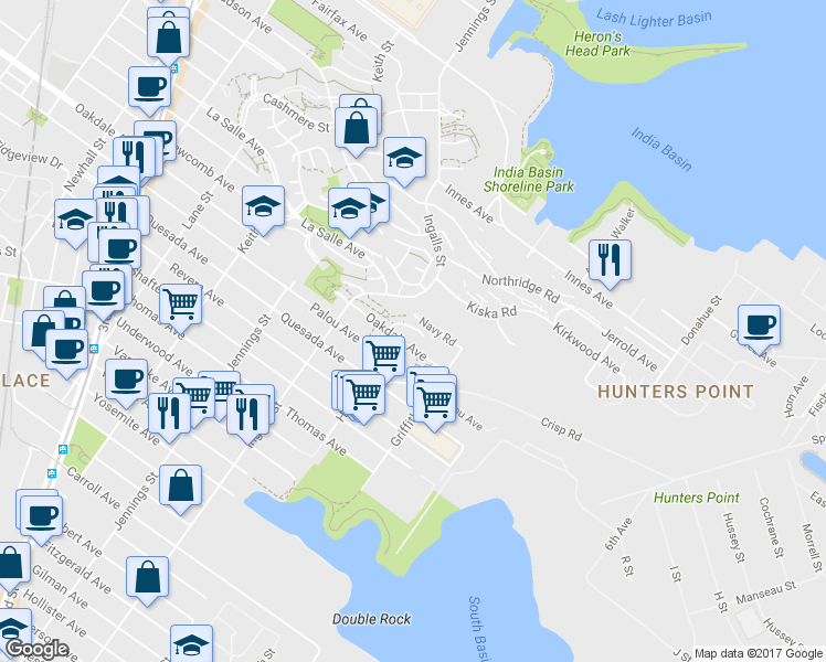 map of restaurants, bars, coffee shops, grocery stores, and more near 27 Baldwin Court in San Francisco