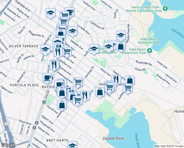 map of restaurants, bars, coffee shops, grocery stores, and more near in San Francisco