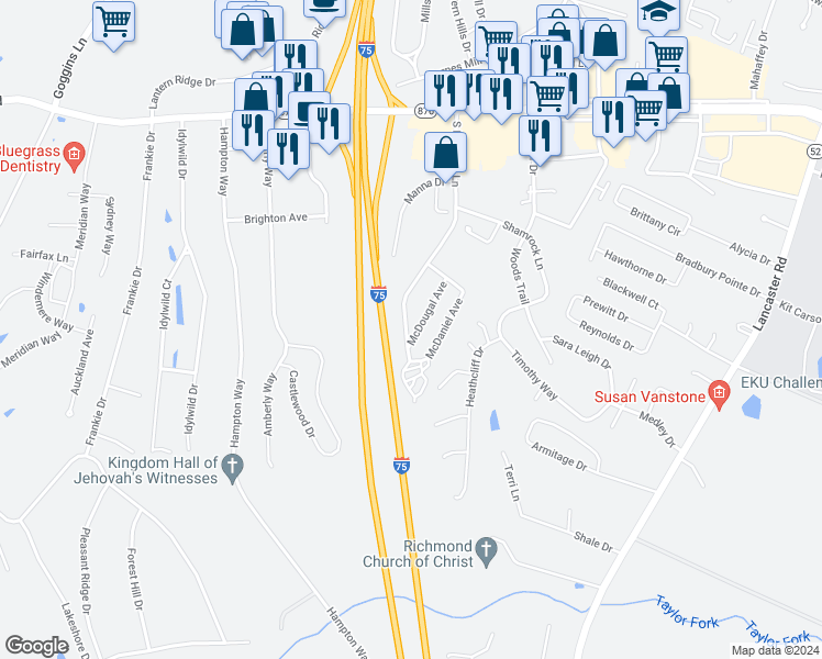 map of restaurants, bars, coffee shops, grocery stores, and more near 187 South Killarney Lane in Richmond